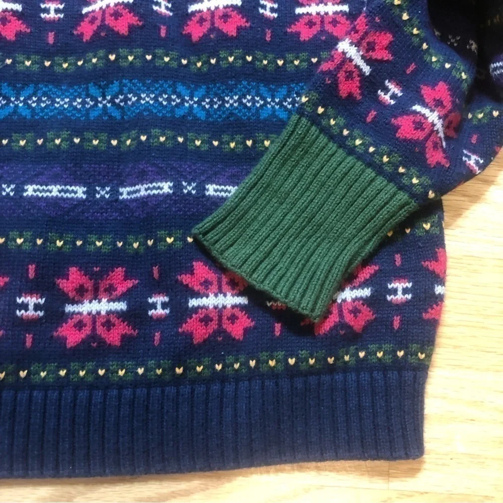 Vintage Gymboree Sweater Medium Fair Isle Pink Blue Green 100% Cotton